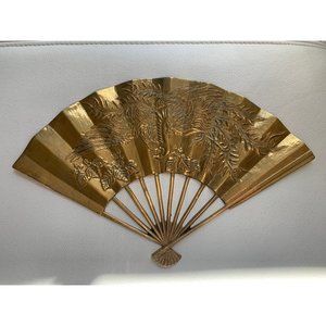 Vintage Solid Brass Japanese Fan - Phoenix Dragon Metal Wall Decor